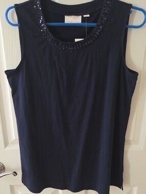Belle by Kim Gravel Navy Sequin-Trim Tank
